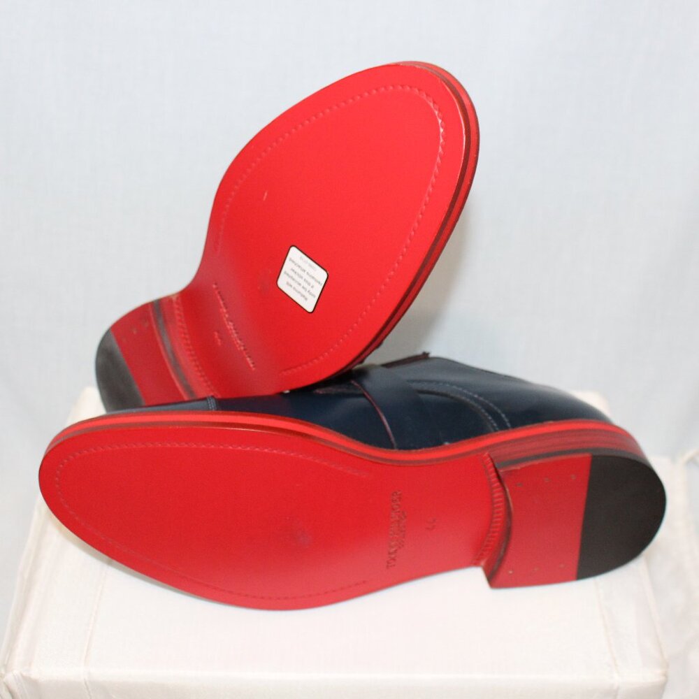 Navy Tommy Hilfiger Collection strapped oxfords with red soles